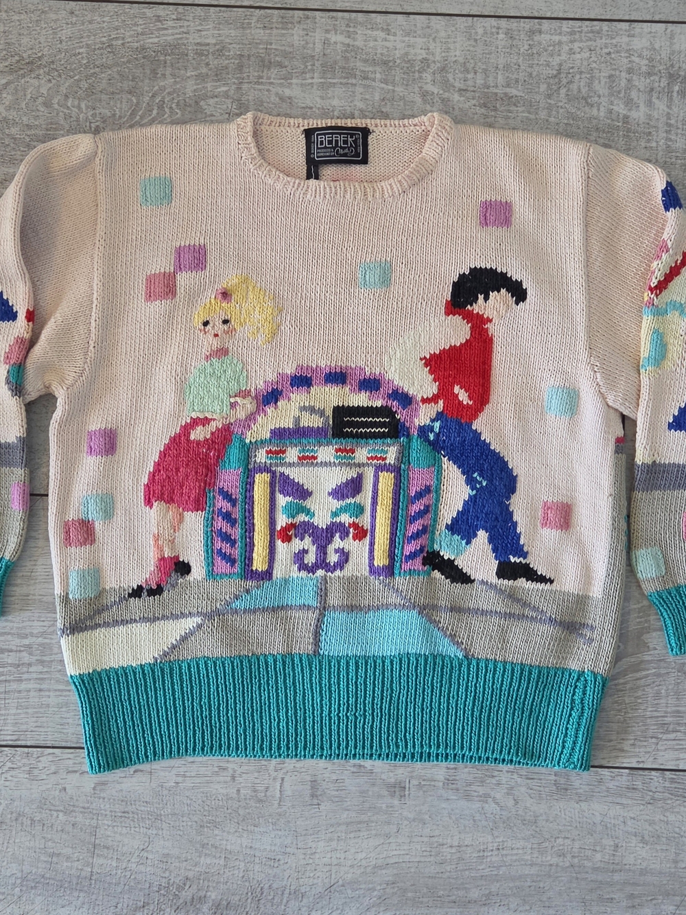 Vintage Berek 1989 RARE Hand Knit Heavy Sweater Retro Diner Womens Size S/M